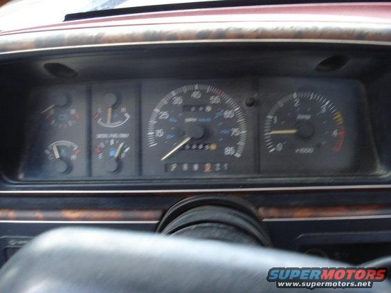 Dashboard gauges of a 1989 Ford F-250, showing speedometer, tachometer, fuel, and oil levels