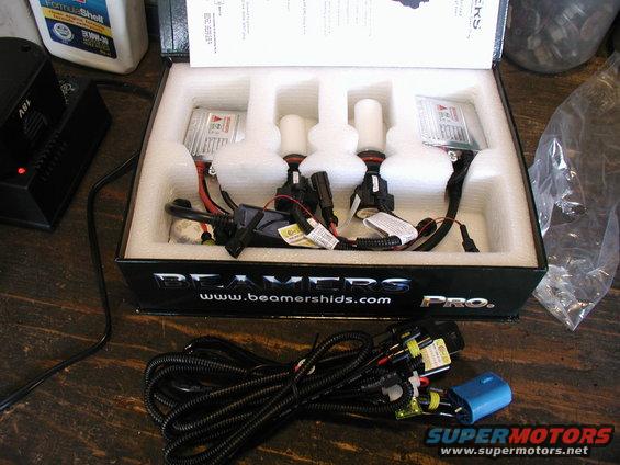 HID headlight conversion kit in box with wiring harness