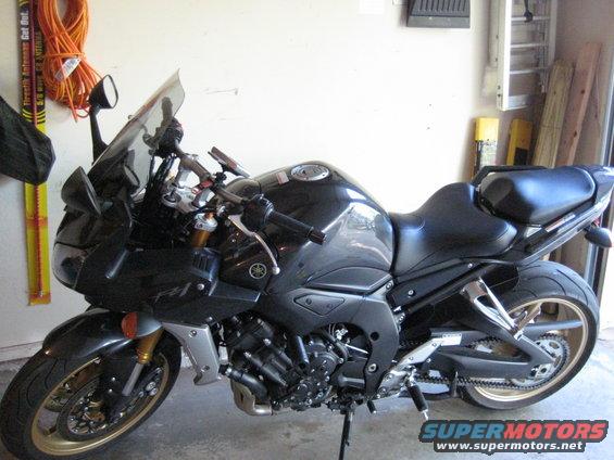 2008 Yamaha FZR1000 motorcycle parked in a garage