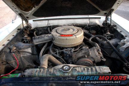 1965 Ford Fairlane engine bay with V8 engine and air cleaner