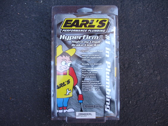 Earl's Hyperfirm Highway Legal Brake Line Kit packaging with cartoon mascot