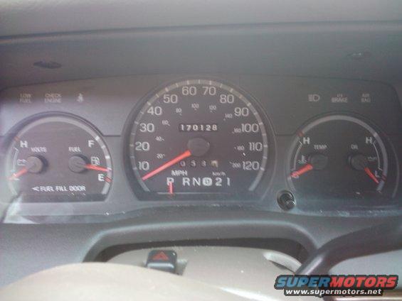 Car dashboard with speedometer, fuel gauge, temperature gauge, and oil gauge. Odometer reads 170128