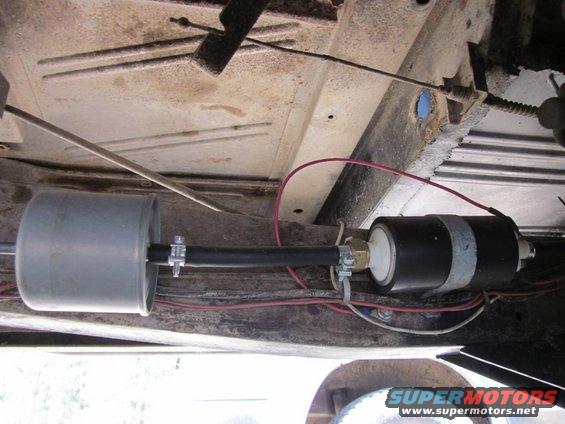 Underbody fuel filter assembly with hoses and wiring