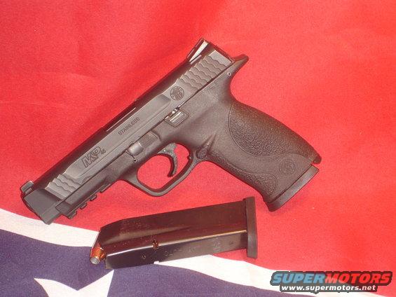 Black pistol with magazine on a red and blue background