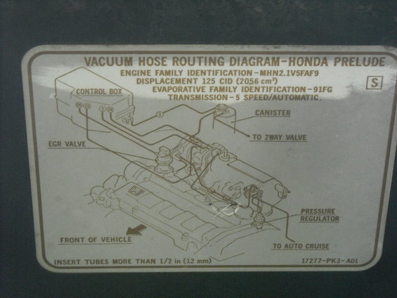Vacuum hose routing diagram for Honda Prelude engine