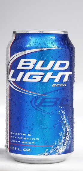 Bud Light beer can with water droplets
