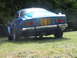 1977 Pontiac Trans Am - Rear view of a blue coupe with a yellow license plate parked on a grassy area.