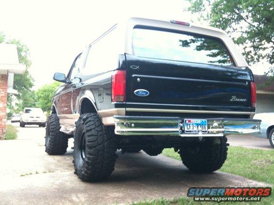 1996 Ford Bronco rear view with lifted suspension and large tires