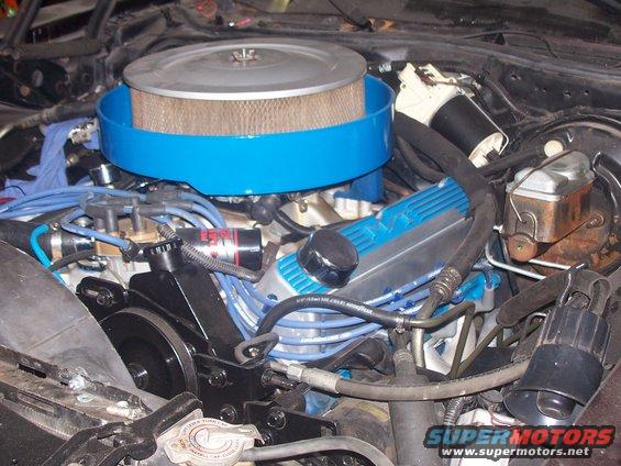 ranchero-brake--engine-025.jpg 466" w/ C6 work in progress. Just re-installed 6126 Hooker headers after being coated and a little detail work. new rad on it's way, and need to install new A6 compressor with hoses. Air cleaner is a fresh air set up I am in process of fabbing using original Lincoln outer housing and 14" X 3" inner air cleaner. The Lincoln outer housing will have a gasket affixed to seal to under side of hood. Have original 1969 Cougar Eliminator hood scoop to allow fresh outside air.