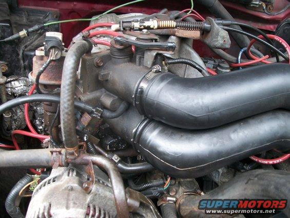 close-up of engine bay with hoses and wires