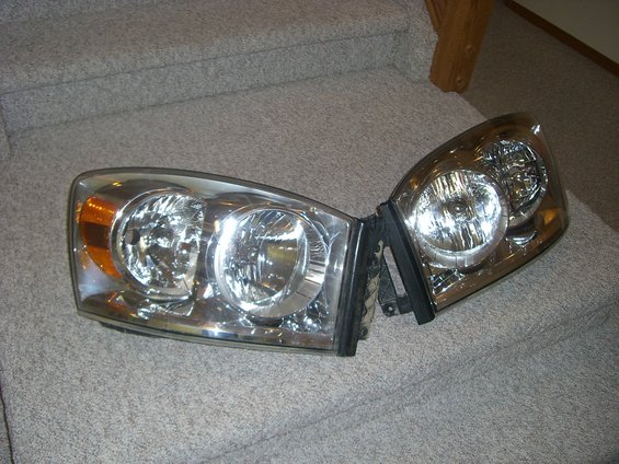 Pair of chrome and clear headlights with amber accents