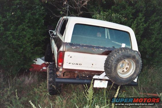 1978 Ford Bronco parked off-road with spare tire mounted on rear door