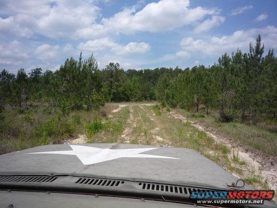 Hood with white star on dirt road