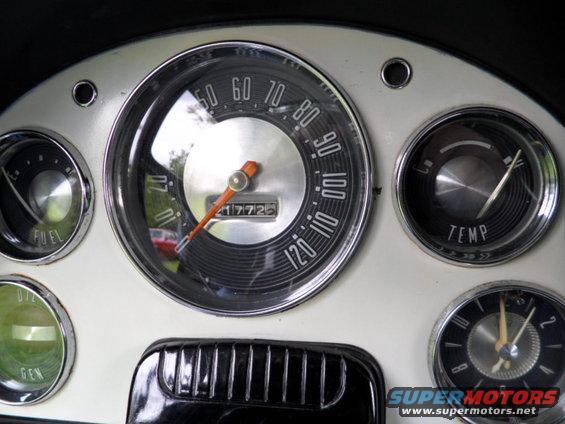 1956 Ford Fairlane interior dashboard with speedometer, fuel, temperature, and generator gauges