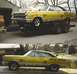1967 Ford Fairlane - A yellow 1966 Ford Fairlane drag car, branded 'Gold Rush', is parked on a trailer.