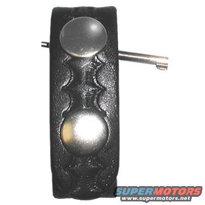 Black leather visor clip with two silver studs and a metal clip