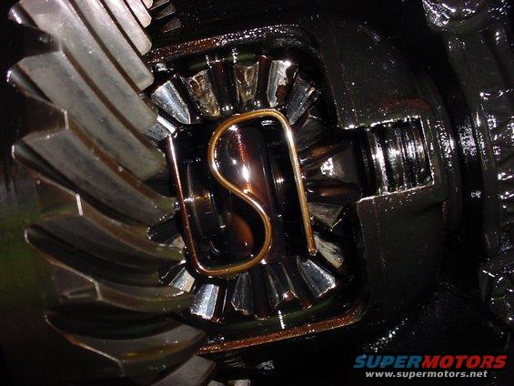 Close-up of differential gears with oil