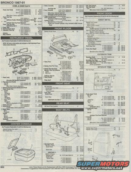 instrpanelctrconsolefrontfloorpandoorinttrimse.jpg instr panel, ctr console, front floor pan, interior door trim, seats belts, CONT'D, PAGE 852