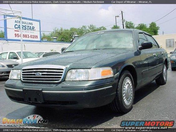 Dark green 1998 Ford Crown Victoria Police Interceptor front 3/4 view
