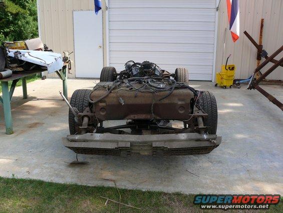 1976 Chevrolet Corvette frame with engine and wheels, front view