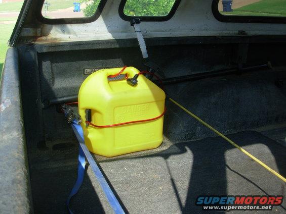 63cablecan.jpg The diesel can is held to 2 tiedowns by one of 3 key-matched 6' cable locks.

The 6' prybar is also locked down, but NOT included with the truck.