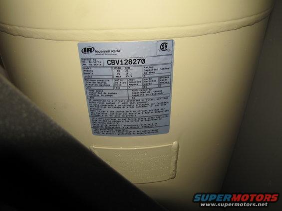 Ingersoll Rand CBV128270 air compressor label