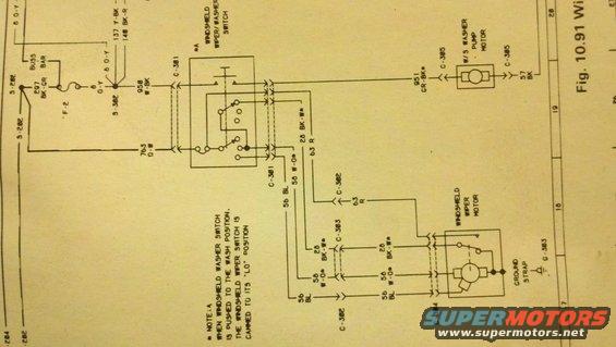 Automotive wiring diagram showing windshield wiper and washer systems