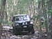 1988 Ford Bronco - A dark SUV navigates a challenging, rocky path through a dense forest.