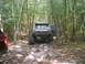1988 Ford Bronco - A lifted Ford Bronco navigates a rocky path through a dense forest.