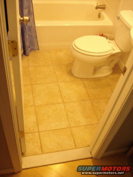 Bathroom with toilet and bathtub visible through an open doorway