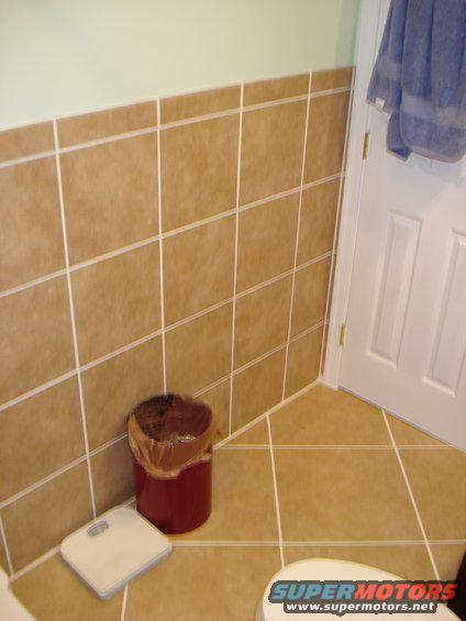 12" tile on the wall with a bullnose top.  16" tile on a diagonal for the floor