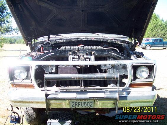 Front view of a 1978 Ford F-Series truck with hood open, showing engine bay. California license plate 2RFU502