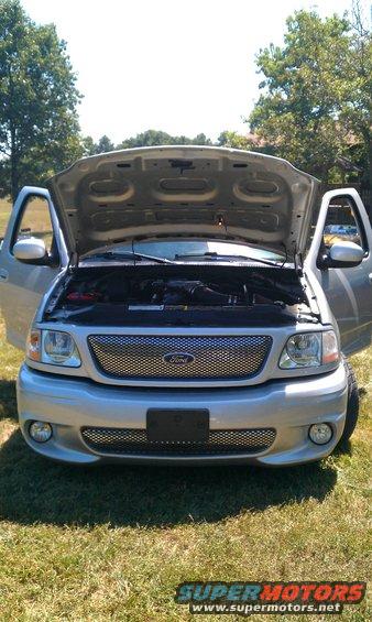 Silver 2002 Ford F-150 front view with hood and doors open
