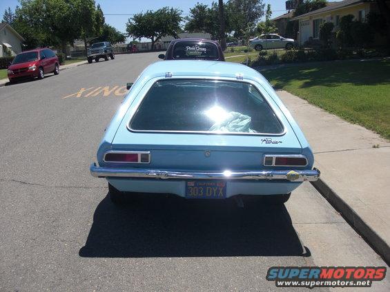 1972 Ford Pinto hatchback, rear view, parked on street. California license plate 303 DYX