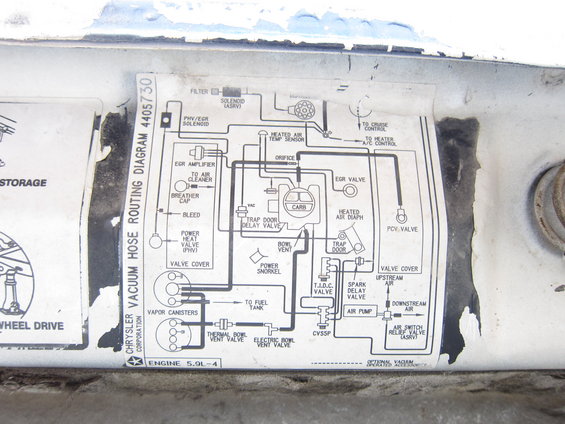 Vacuum hose routing diagram for Chrysler 5.9L-4 engine
