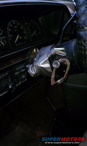 Duct tape on the column, needs rewired.