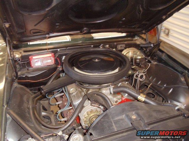 1969 Chevrolet Camaro engine bay with MSD ignition box and V8 engine