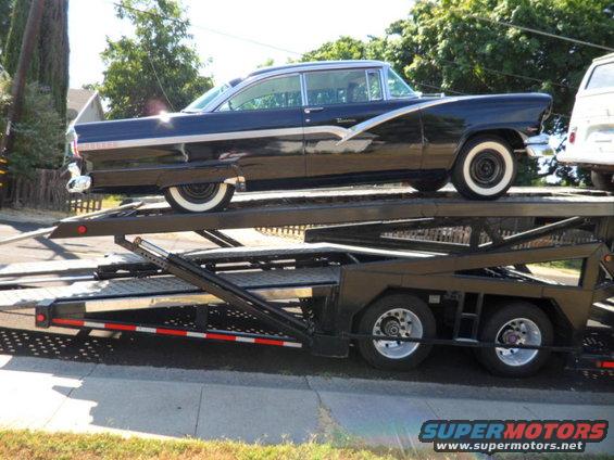1956 Ford Fairlane on a car hauler trailer