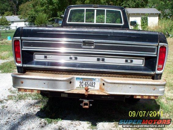 1979 Ford F-250 rear view with tailgate down, showing 'FORD' lettering and license plate 2C-65482
