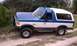 1979 Ford Bronco - This two-tone Ford Bronco is parked on a dirt road surrounded by vegetation.