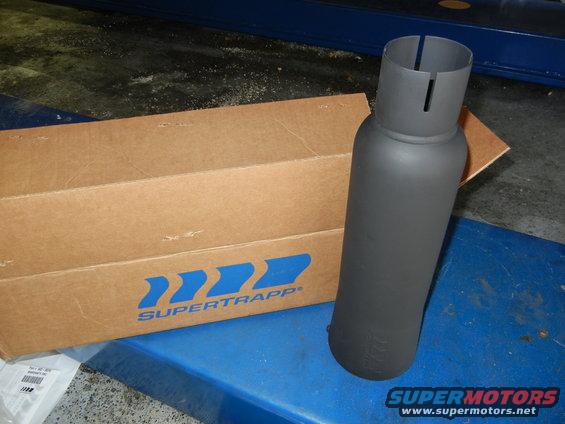 SuperTrapp exhaust tip next to its box