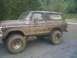 1979 Ford Bronco - This heavily soiled Ford Bronco is shown from the side, parked outdoors with trees in the background.