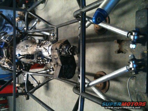 Custom buggy chassis showing transmission and suspension components