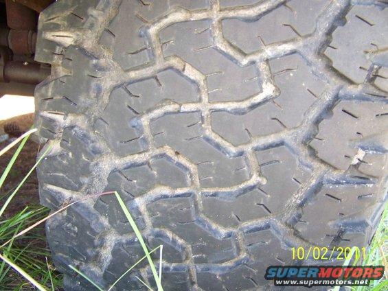 35x12.50x15 BFG All Terrains 40-50% tread.  2 showing alingment wear.  On aluminum bullet holes, 5 on 5.5.