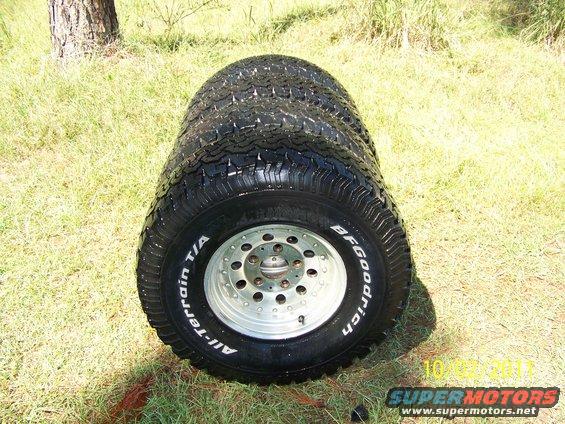 set of 4, also have a 5th with 45-50% tread, all on aluminum bullet hole rims 5 on 5.5 

