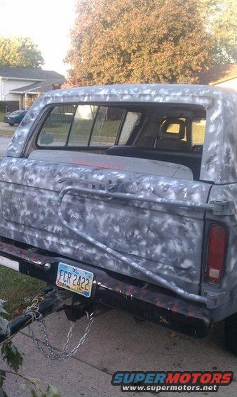 1978 Ford Bronco rear view, custom grey and white paint, trailer hitch attached