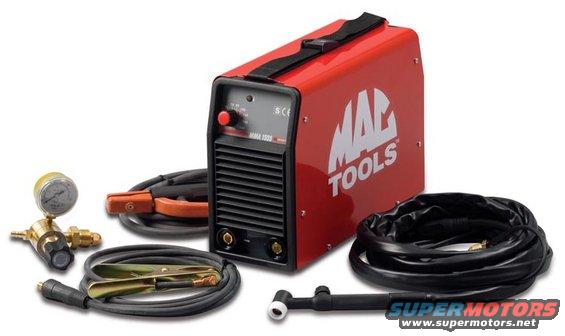 Red MAC Tools welding machine with cables, regulator, and torch