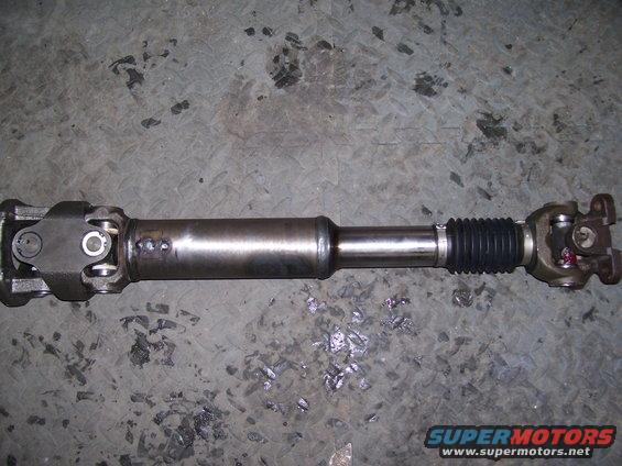 new-driveshaft.jpg Custom driveshaft, started life as a front shaft for a F-350. 1350 U-joints with a custom 1350/1330 joint for the pinion flange.

For information on getting one of these sweet driveshafts talk to Jason at Thurlow Welding & Machine in Fargo, ND  (701) 282-2484