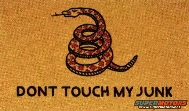 Gadsden flag with coiled rattlesnake and text "DONT TOUCH MY JUNK"