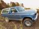 1985 Ford Bronco - This blue Ford Bronco features a white removable top and off-road tires.